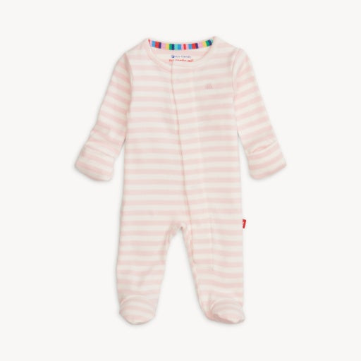 Org. Cotton Pink Stripe Magnetic Footie