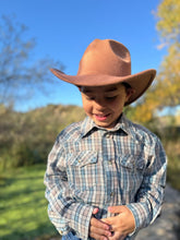 Load image into Gallery viewer, Howdy Western Shirt in Blue Plaid
