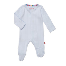 Load image into Gallery viewer, Org. Cotton Blue Pointelle Magnetic Footie
