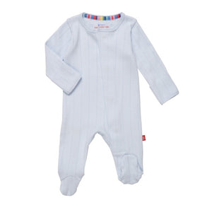 Org. Cotton Blue Pointelle Magnetic Footie