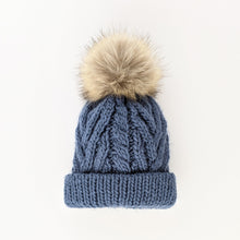 Load image into Gallery viewer, Slate Blue Pop Pom Pom Beanie Hat
