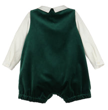 Load image into Gallery viewer, Green Deluxe Velvet Boy Romper

