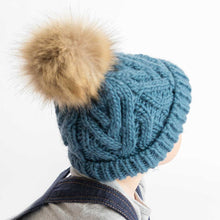 Load image into Gallery viewer, Slate Blue Pop Pom Pom Beanie Hat
