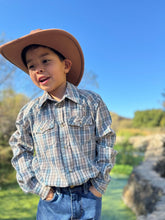 Load image into Gallery viewer, Howdy Western Shirt in Blue Plaid
