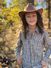 Load image into Gallery viewer, Howdy Western Shirt in Blue Plaid
