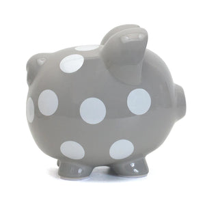 Grey Polka Dot Piggy Bank